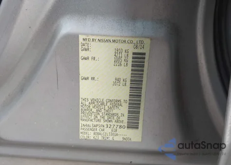 2015 Nissan Altima 2.5/2.5 S/2.5 Sl/2.5 Sv from USA, damaged, VIN 1N4AL3AP5FN327780